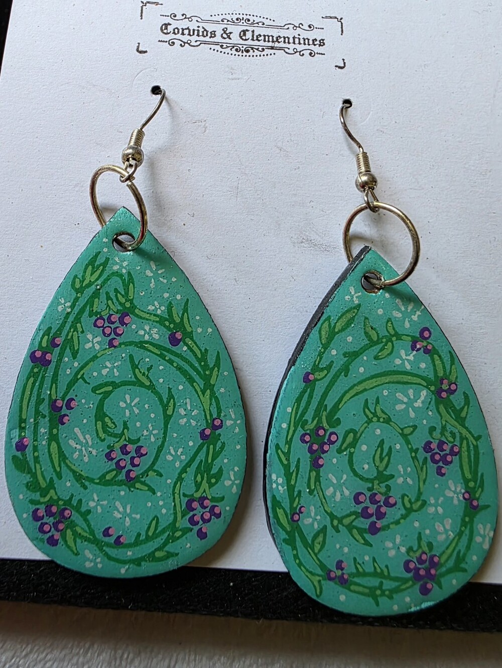 "CORVIDS & CLEMENTINE c" #EARRINGS #HandPainted LtWeight Wood W/ Resin Finish 1/